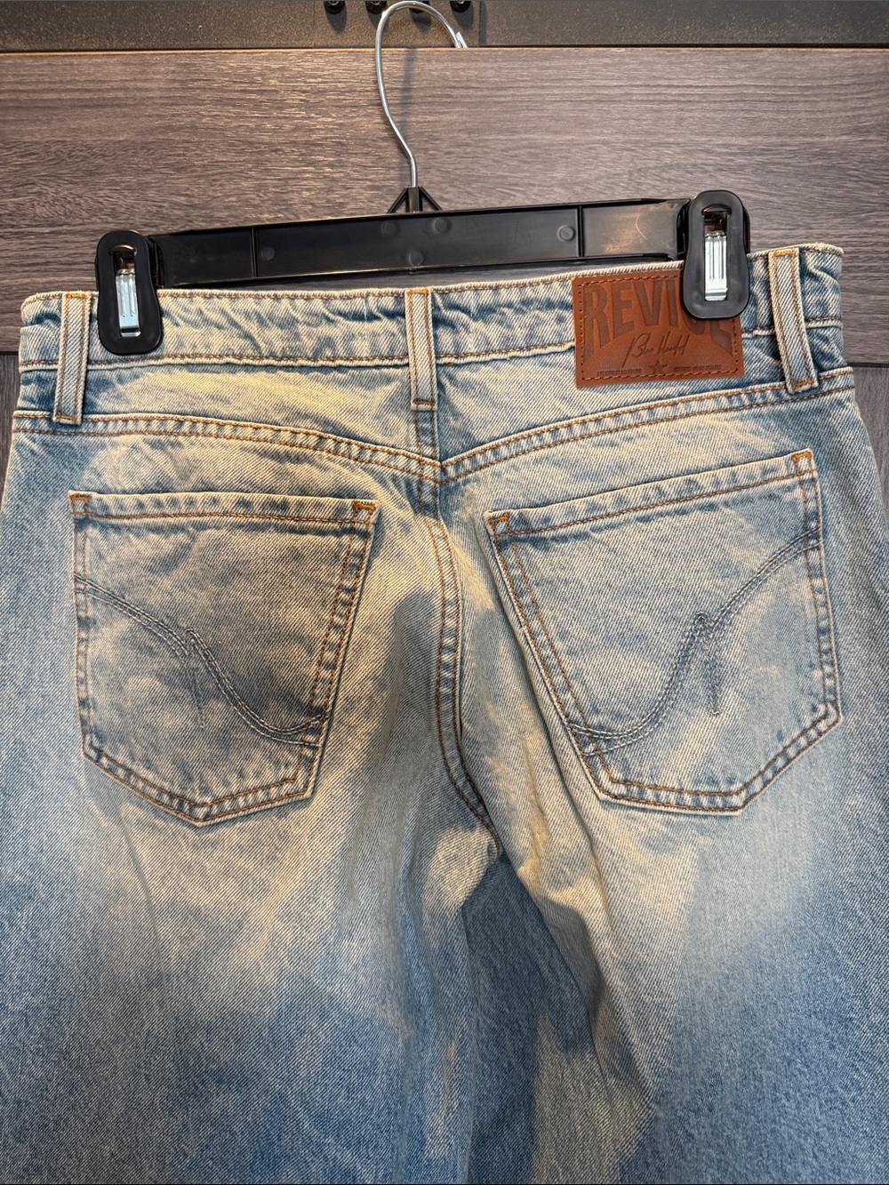 REVICE low rise wide leg Light Blue Denim Jeans with Orange Stitching - Picture 6 of 6